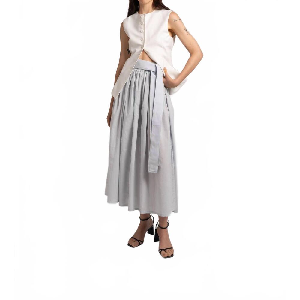 NEW SLOAN cotton voile belted midi skirt in blue-gray